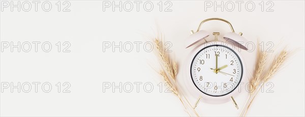 Alarm clock with wheat, end of daylight saving time in autumn, winter time changeover