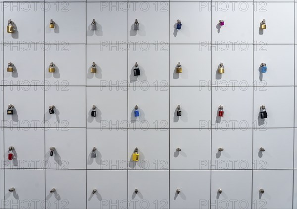 Lockers, in a training centre, lockable compartments with padlocks