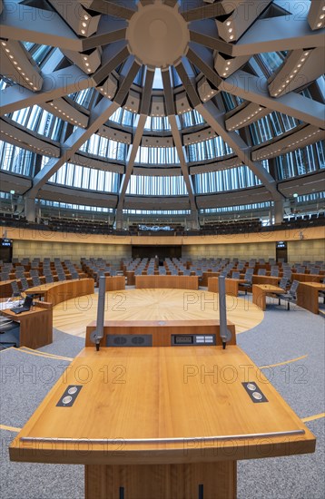 Lectern in the plenary chamber of the North Rhine-Westphalia state parliament in Düsseldorf, North Rhine-Westphalia, Germany, Europe