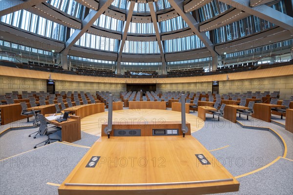 Lectern in the plenary chamber of the North Rhine-Westphalia state parliament in Düsseldorf, North Rhine-Westphalia, Germany, Europe