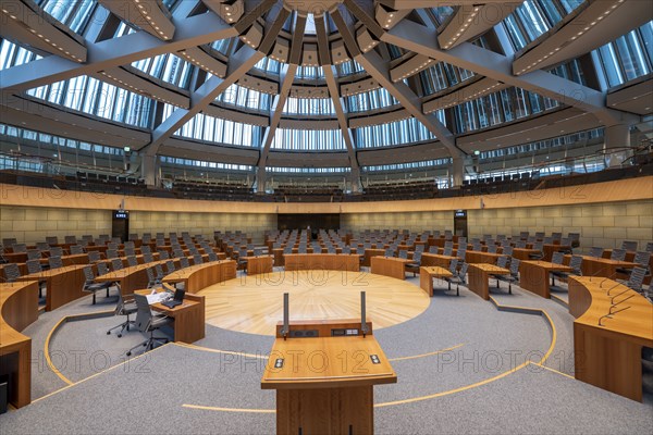 Lectern in the plenary chamber of the North Rhine-Westphalia state parliament in Düsseldorf, North Rhine-Westphalia, Germany, Europe