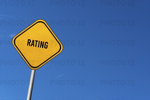 Rating, yellow sign with blue sky