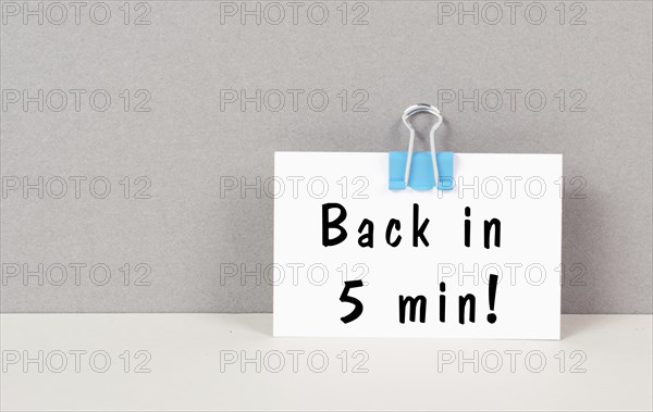 Back in 5 min, be right back, take, break, paper, pause, office break, job, message, moment, workplace, gray, work, minute, employee, return, absent, concept, symbol, handwritten, board, pins, background, employees, 5, hand, note, rest, reminder, minutes, back, office, min, sticky, information, time, reminding, five, info, wait, sign, memo, building, empty, post, patience, sticky note, waiting time, business