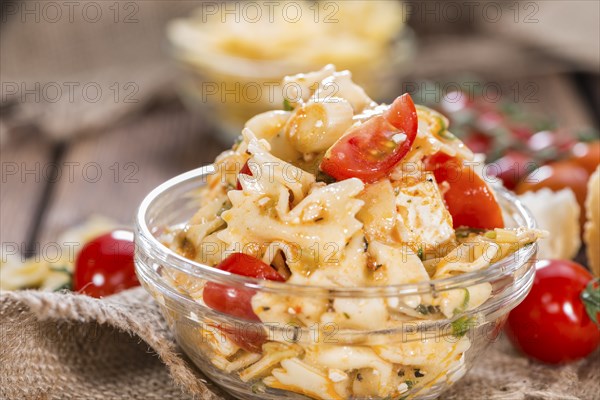 Fresh made Pasta Salad (with Farfalle, Feta Cheese and Tomatoes)