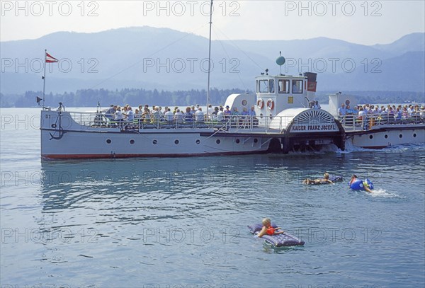 Paddle steamer Kaiser Franz Josef 1 operating on Lake Wolfgang in Salzkammergut, Austria, Europe. Scanned 6x6 slide, Europe