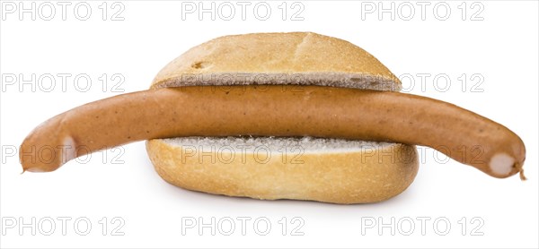 Portion of Wiener Sausages (as close-up shot) isolated on white background