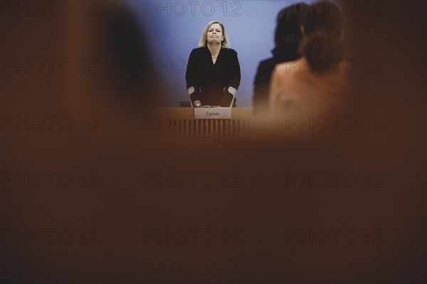 Nancy Faeser (SPD), Federal Minister of the Interior and Home Affairs, during a minute's silence for the police officer killed in Mannheim, recorded during a press conference on domestic violence in Berlin, 7 June 2024