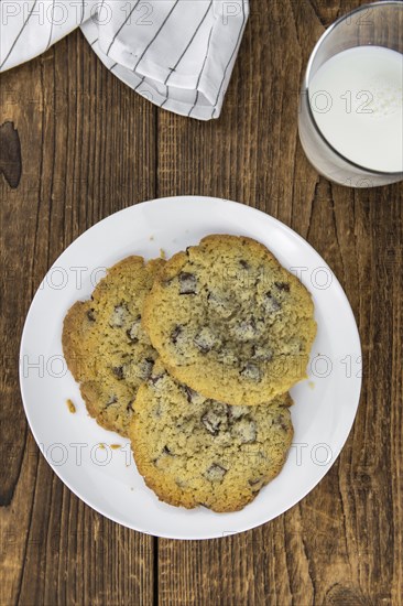 Portion of Chocolate Chip Cookies as detailed close-up shot, selective focus