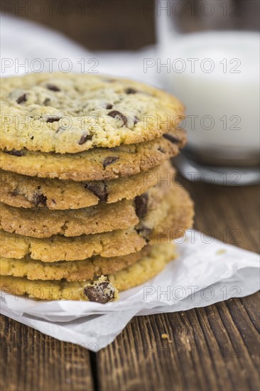 Chocolate Chip Cookies as detailed close-up shot, selective focus