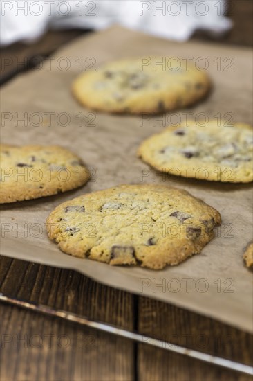 Portion of Chocolate Chip Cookies as detailed close-up shot, selective focus