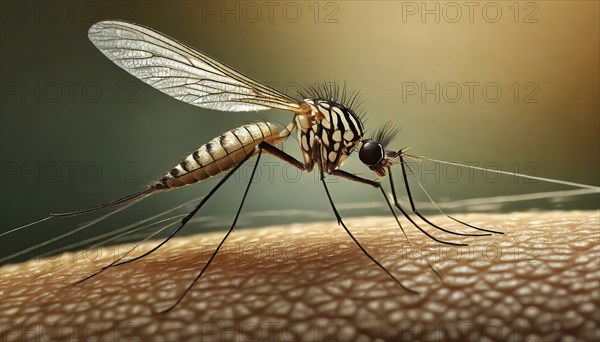 Animal, insect, mosquito, mosquito on skin, bite, close-up, AI generated, AI generated