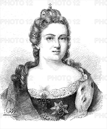 Catherine I Alexeyevna, 15 April 1684, 17 May 1727, was the second woman of Peter the Great, Historical, digital reproduction of an original from the 19th century