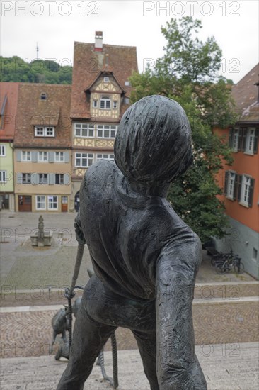 Sculptures in Gelbinger Gasse, Schwäbisch Hall, Hohenlohe, Heilbronn-Franken, Baden-Württemberg, Germany, Europe