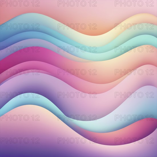 Smooth flowing waves in a gradient of rainbow pastel colors, creating a harmonious abstract visual, AI generated