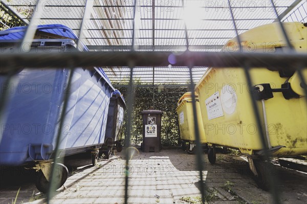 Blue bin, yellow bin and organic waste bin, taken in Berlin, 07/08/2024