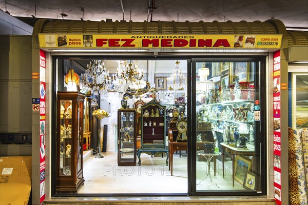 Shop with furnishings at the Mercat dels Encants flea market in Barcelona, Spain, Europe