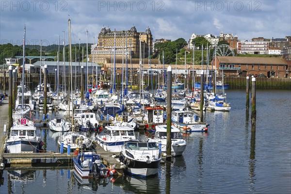 Marina and Harbour over Vincent Pier, Scarborough, North Yorkshire, England, United Kingdom, Europe