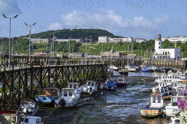 Scarborough Lighthouse and Harbour, Vincent Pier, Scarborough, North Yorkshire, England, United Kingdom, Europe