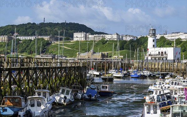 Scarborough Lighthouse and Harbour, Vincent Pier, Scarborough, North Yorkshire, England, United Kingdom, Europe