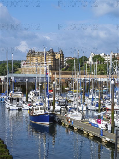 Marina and Harbour over Vincent Pier, Scarborough, North Yorkshire, England, United Kingdom, Europe