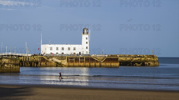 Scarborough Lighthouse and Harbour, Vincent Pier, Scarborough, North Yorkshire, England, United Kingdom, Europe