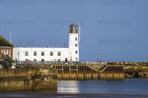 Scarborough Lighthouse and Harbour, Vincent Pier, Scarborough, North Yorkshire, England, United Kingdom, Europe