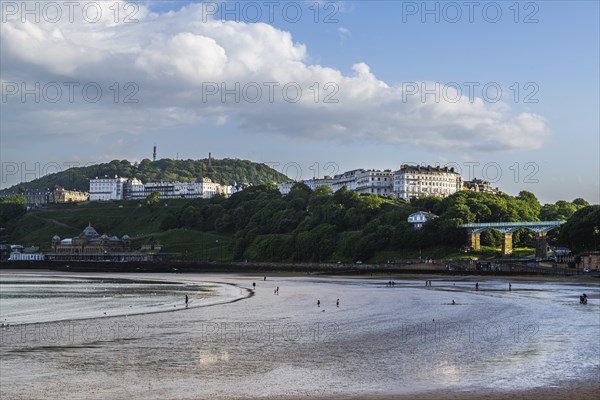 View over Scarborough Beach and South Bay Beach, Scarborough, North Yorkshire, England, United Kingdom, Europe