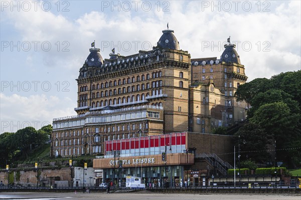 View over Scarborough Beach and South Bay Beach, Scarborough, North Yorkshire, England, United Kingdom, Europe