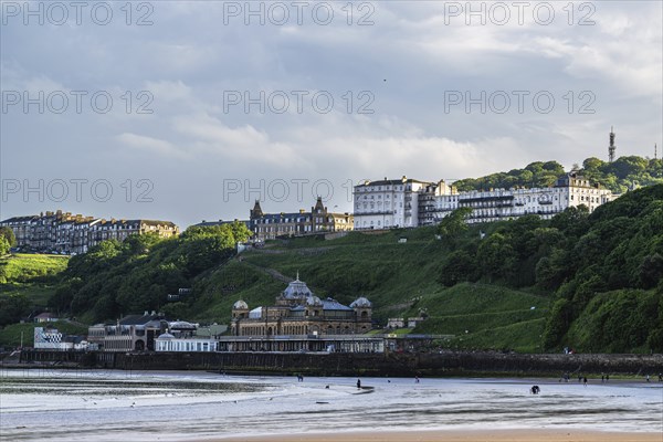 View over Scarborough Beach and South Bay Beach, Scarborough, North Yorkshire, England, United Kingdom, Europe