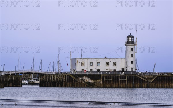 Scarborough Lighthouse and Harbour, Vincent Pier, Scarborough, North Yorkshire, England, United Kingdom, Europe