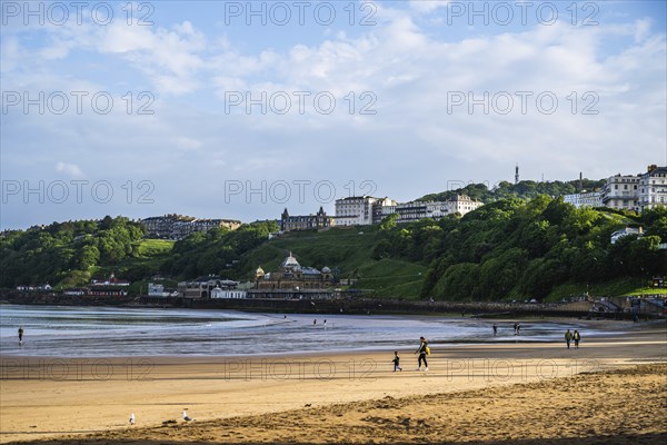 View over Scarborough Beach and South Bay Beach, Scarborough, North Yorkshire, England, United Kingdom, Europe