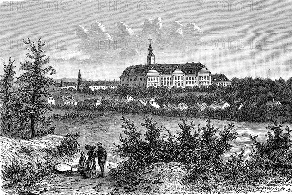 Hubertusburg Castle in Wermsdorf, Saxony, Germany, in 1880, Historical, digital reproduction of an original from the 19th century, Europe