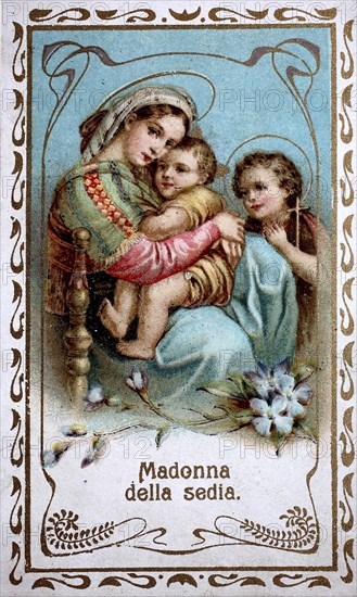 Holy picture, Madonna of the chair, Madonna della sedia, Italy, 1900, Historical, digital reproduction of an original from the 19th century, Europe