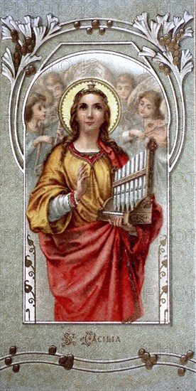 Small picture of a saint with an image of St Cecilia, Germany, 1900, historical, digital reproduction of an original from the 19th century, Europe