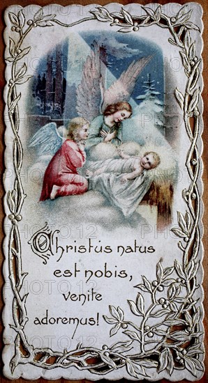 Christmas picture of the Christ Child and angel, Austria, 1900, historical, digital reproduction of an original from the 19th century, Europe