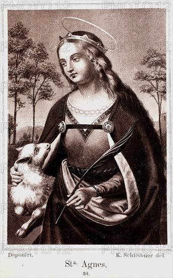 Saint's picture with St Agnes and the Lamb, Austria, 1900, Historical, digital reproduction of an original from the 19th century, Europe