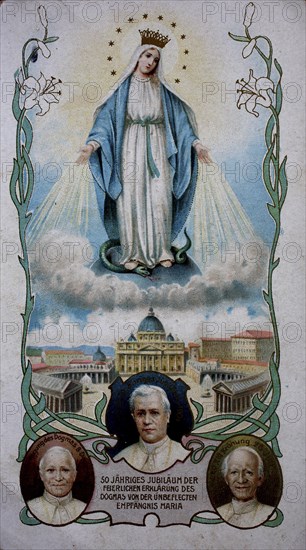 Picture of a saint for the 50th anniversary of the solemn declaration of the dogma of the Immaculate Conception of Mary, 1903, Germany, Historical, digital reproduction of an original from the 19th century, Europe