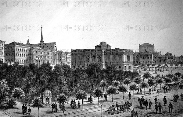 View of the area around Augustusplatz in Leipzig, Germany, in 1890, historical, digital reproduction of an original 19th century model, Europe