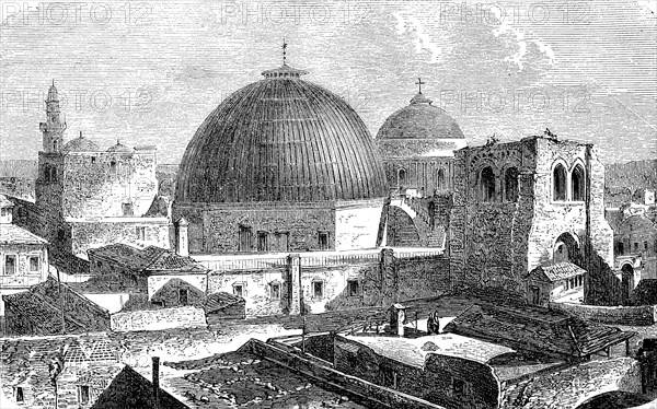 The Church of the Holy Sepulchre in Jerusalem, Israel, after a view from 1860, Historical, digital reproduction of an original from the 19th century, Asia