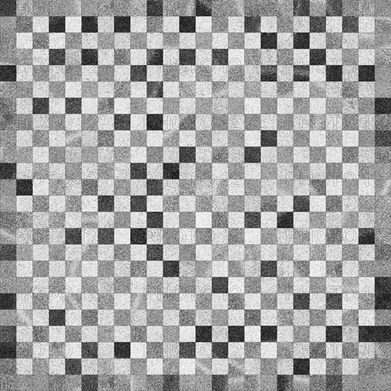 Monochromatic checkered pattern with a pixelated, abstract design that creates an optical illusion