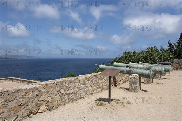 Historic cannons of the citadel of Saint-Tropez, built in 1602 for defence against the Ottoman Empire, Saint Tropez, Provence-Alpes-Côte d'Azur, France, Europe