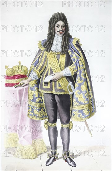 Leopold I (born 9 June 1640 in Vienna, died 5 May 1705 in Vienna), VI of the House of Habsburg, born Leopold Ignaz Joseph Balthasar Franz Felician, was Emperor of the Holy Roman Empire from 1658 to 1705 and King in Germania, Hungary (from 1655), Bohemia (from 1656), Croatia and Slavonia (from 1657), Historical, digitally restored reproduction from a 19th century original, Record date not stated