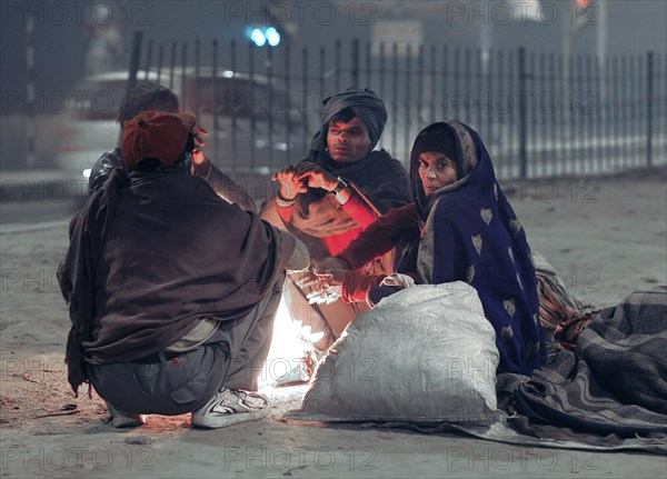 New Delhi, India, 21.01.2010, Homeless people, sleeping place under a bridge, India, Asia