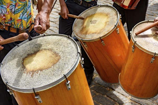 Drummers performing during a typical street party in Brazil, Belo Horizonte, Minas Gerais, Brazil, South America