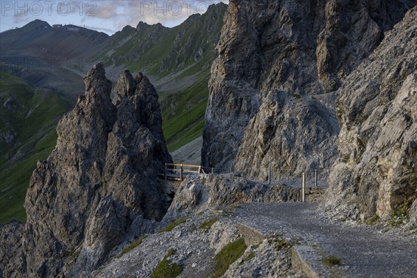 Rocky path below Weisshorn, Davos, Graubünden, Switzerland, Europe