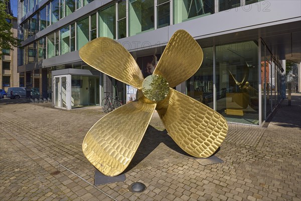 Brass ship's propeller as decoration in front of the Regus office space rental building, Free and Hanseatic City of Hamburg, Hanseatic city, independent city, federal state of Hamburg, Germany, Europe