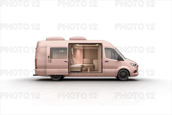 Luxurious modern pink van with a sleek design and a stylish, minimalistic interior, AI generated