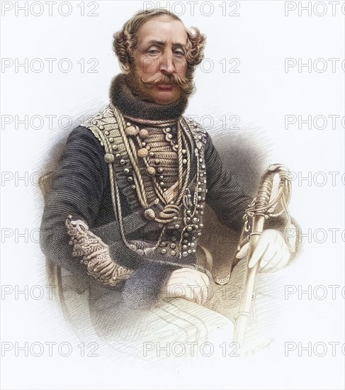 James Thomas Brudenell, seventh Earl of Cardigan (1797-1868), English cavalry officer: Major General 1847, commanded the light cavalry brigade in the Crimean War, which was destroyed in the infamous 'Charge' at Balaclava in 1854, immortalised in Tennyson's poem 'The Charge of the Light Brigade'. Copper engraving, Historic, digitally restored reproduction from a 19th century original, Record date not stated