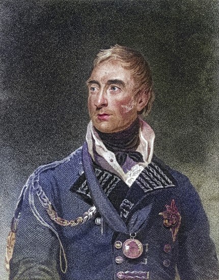 Thomas Graham, Baron Lynedoch (1750-1843), Scottish general who fought in the Napoleonic Wars. He served under Sir John Moore in Portugal in the campaign for the Iberian Peninsula. Victorious at Barossa in 1811, commanded the left wing at Vittoria in 1813. engraving from History of the Wars Occasioned by the French Revolution... by CH Gifford (London, 1817), Historical, digitally restored reproduction from a 19th century original, Record date not stated