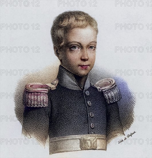 Henri, Duke of Bordeaux (1820-1883) Posthumous son of Charles Ferdinand, Duke of Berry, grandson of Charles X of France. Bourbon heir to the throne of France, called Henri V, also known as Comte de Chambord. Lithograph, ca. 1830, Historical, digitally restored reproduction from a 19th century original, Record date not stated